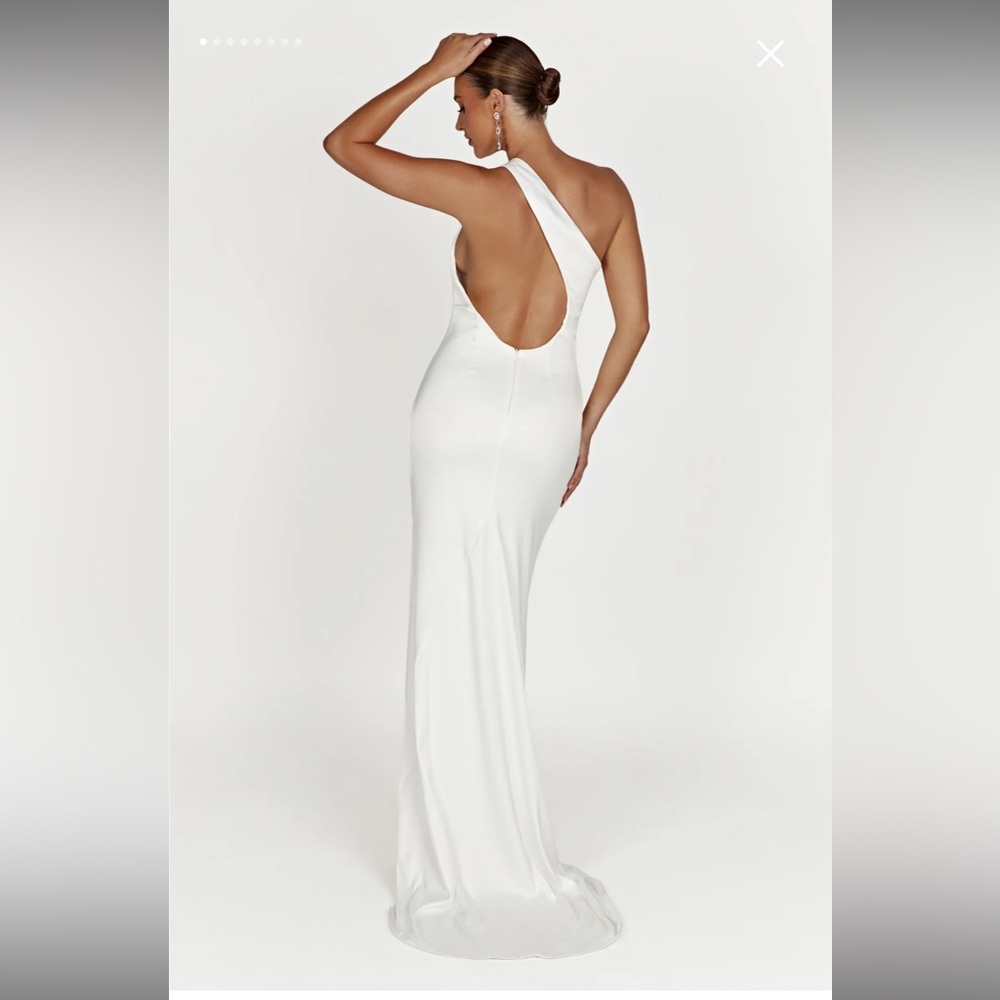 Meshki White One-Shoulder Backless Evening Gown
